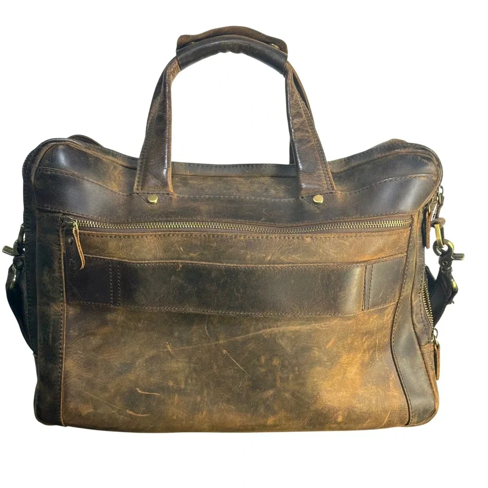 Vintage Leather Crossbody Commuter Bag Briefcase Brown Distressed Mens Large